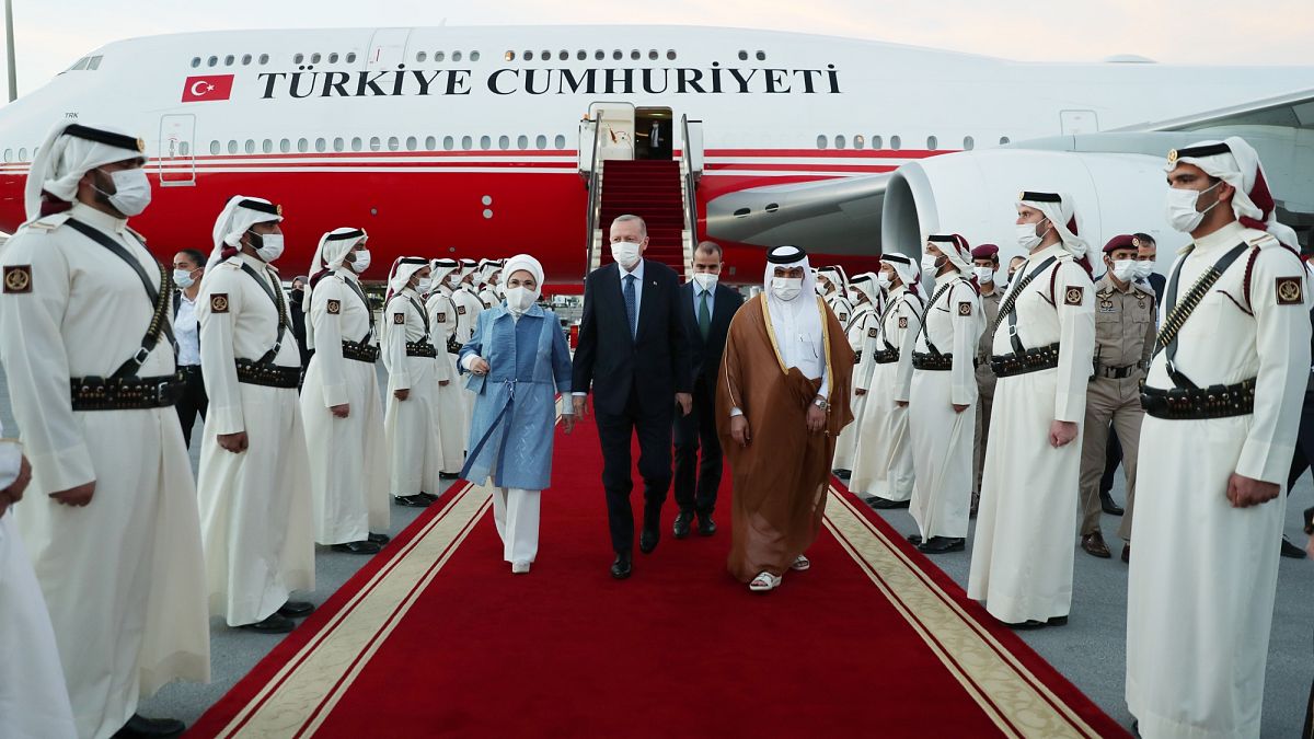 CuErdoğan, Katar'da 6-7 Aralık 2021 tarihinde düzenlenecek Türkiye-Katar Yüksek Stratejik Komite 7. Toplantısı'na katılmak için Katar'a geldi