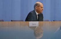 Designated German Chancellor Olaf Scholz attends a news conference after the signing of the coalition agreement