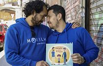 Chilean activists Ramon Gomez (L) and Gonzalo Velasquez, a couple of 21 years who for years have been fighting for marriage equality