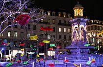 A photograph taken on December 7, 2021 shows the place des Jacobins illuminated during the Festival of Lights, in Lyon, France, on December 7, 2021.