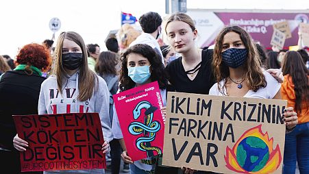 Alara Civelek climate activist during a protest in Istambul, Turkey.