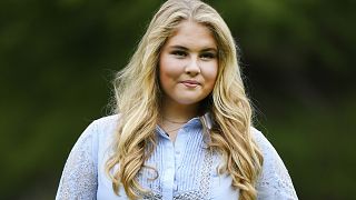 Netherlands' Princess Amalia poses in the garden of royal palace Huis ten Bosch in The Hague, Netherlands, Friday, July 17, 2020.