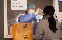Person receives COVID-19 test in Seoul, South Korea.