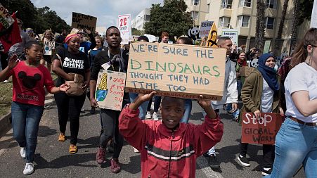 Thousands of people take part in a protest for climate action on September 20, 2019 in Cape Town.