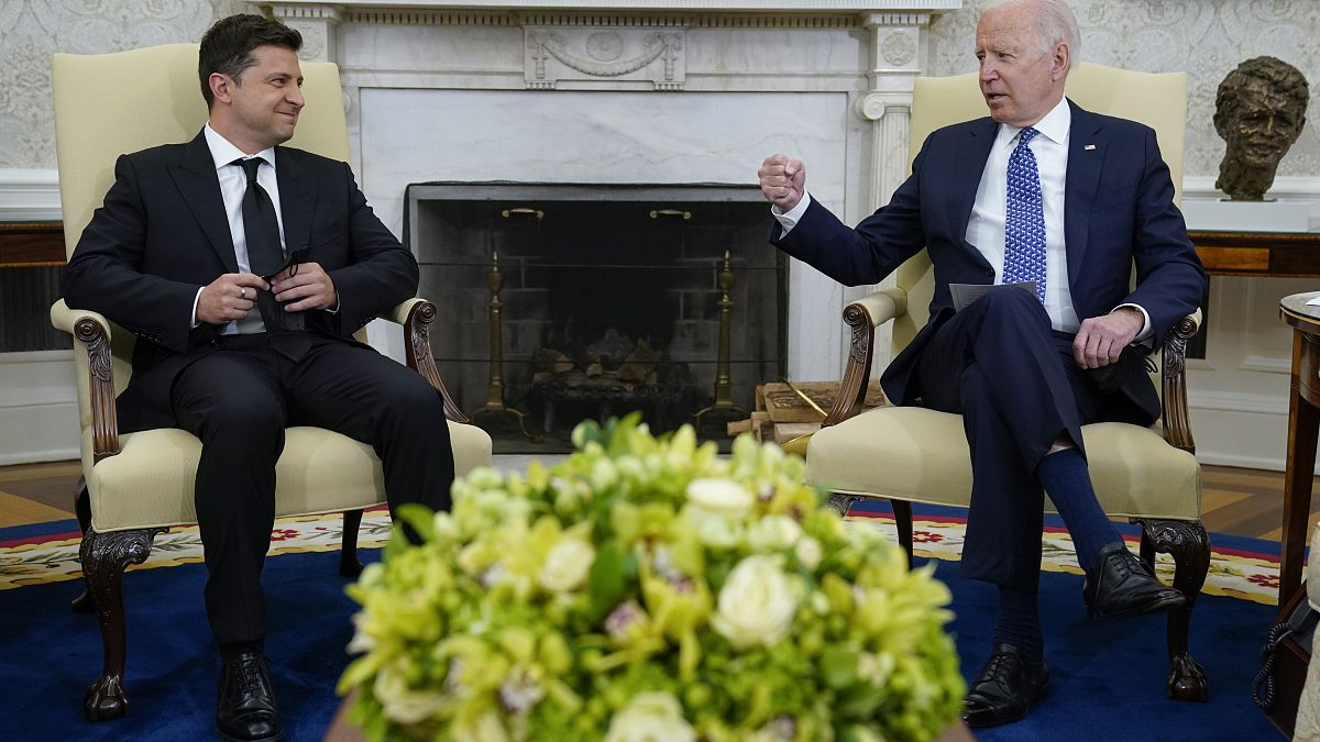 President Joe Biden meets with Ukrainian President Volodymyr Zelenskyy in the Oval Office of the White House, Wednesday, Sept. 1, 2021