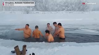 Swimmers brave extreme, icy waters as northeastern Russia hits near record low temperatures
