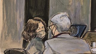 This courtroom sketch shows Ghislaine Maxwell, left, conferring with her defence attorney Bobbi Sternheim before the start of her sex abuse trial today, Thursday Dec. 9, 2021.
