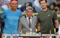 Manolo Santana, acompañado por Rafa Nadal y Andy Murray