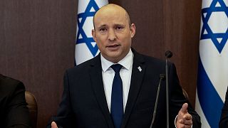 Israeli Prime Minister Naftali Bennett chairs the weekly cabinet meeting in Jerusalem, Sunday, 12 December 2021.