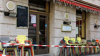Due to the lockdown, restaurants are closed and seats are blocked off in Vienna, Austria, Tuesday, Nov. 30, 2021.