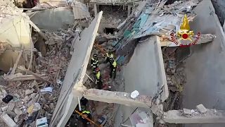 Aerials of Italy building collapse