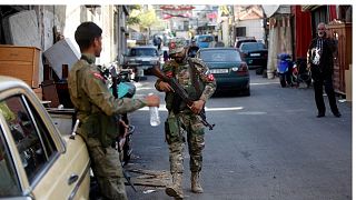 شبه‌نظامیان جبهه دموکراتیک خلق برای آزادی فلسطین در اردوگاه برج‌الشمالی لبنان