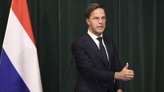 Netherlands' Prime Minister Mark Rutte speaks during a press conference after a meeting with his Albanian counterpart Edi Rama, in Tirana, Albania, Nov. 10, 2021.