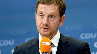 Michael Kretschmer, governor of the German state of Saxony at a press conference at the Christian Democratic Union (CDU) HQ in Berlin, Sept. 20, 2021.