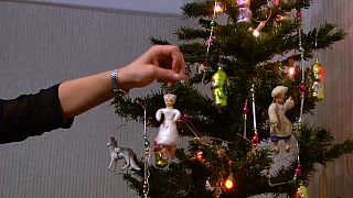Коллекционер ёлочных игрушек Алла Яковлева вешает свои экспонаты на новогоднюю ёлку