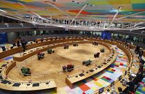 EU leaders and head of states gather at the main meeting room during an EU summit at the European Council building in Brussels, 25 June 2021.