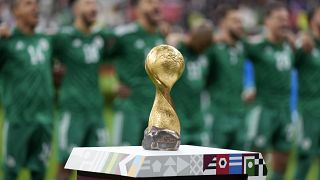The FIFA Arab Cup trophy takes centre stage ahead of the final between Algeria and Tunisia