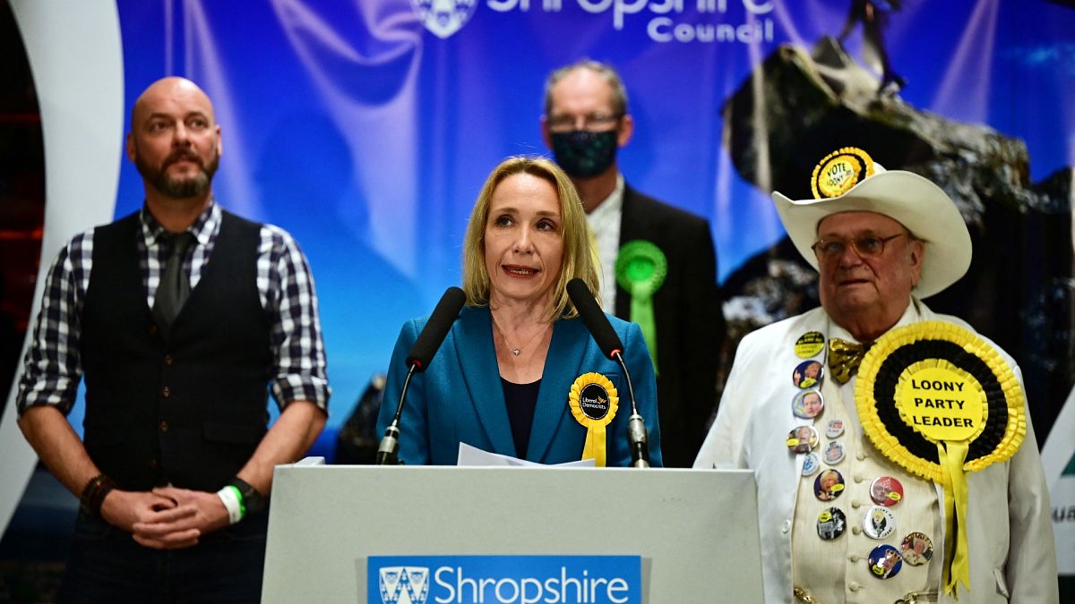 Liberal Democrat candidate Helen Morgan speaks after being elected as Member of Parliament for North Shropshire, early on December 17, 2021.