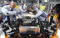 Workers at the plant of Volkswagen AG (VW) in Zwickau, Germany. Feb. 25, 2020.