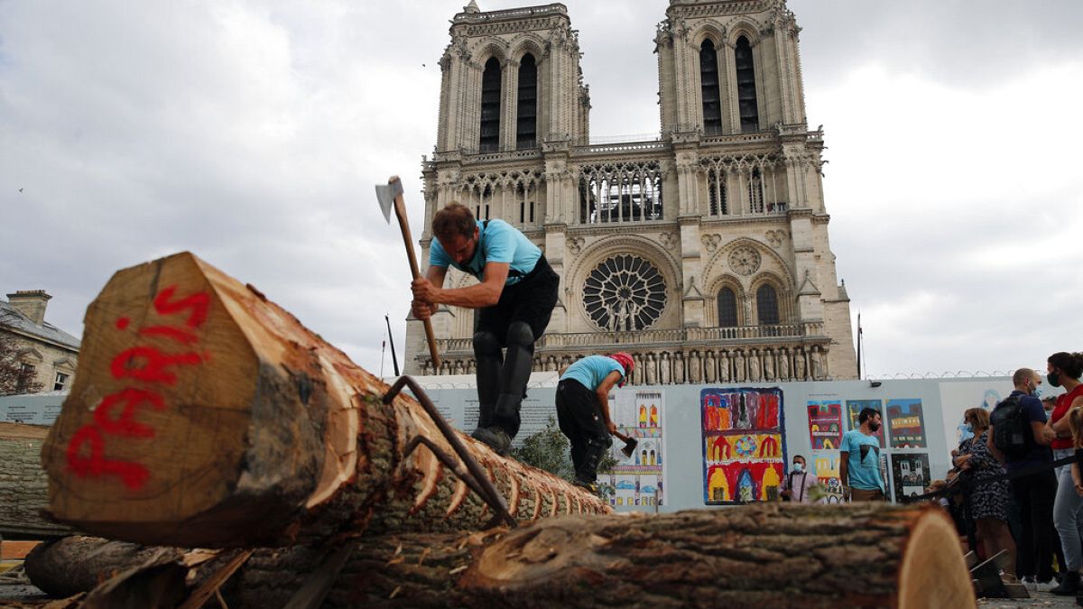 Ácsok dolgoznak a templomnál - Notre-Dame, Párizs, 2020