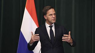 Netherlands' PM Mark Rutte speaks during a press conference in Tirana, Albania, Wednesday, Nov. 10, 2021.