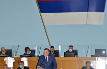 Milorad Dodik, a boszniai szerbek miniszterelnöke a Banja Luka-i parlamentben