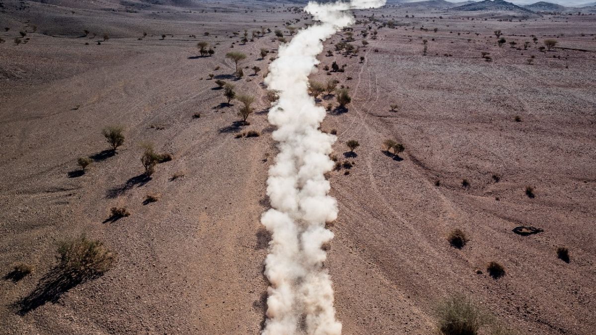 Aufgewürbelter Wüstenstaub zwischen Al Wajh und Neom, Saudiarabien, Januar 2020.