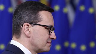 Poland Prime Minister Mateusz Morawiecki arrives for an EU Summit at the European Council building in Brussels on Thursday.