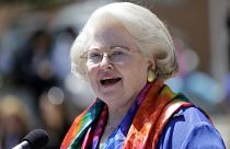 Attorney Sarah Weddington speaks during a women's rights rally on June 4, 2013, in Albany, N.Y.