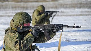 Orosz katonák a dél-oroszországi Rosztov térségében tartott hadgyakorlaton
