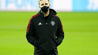 Donny van der Beek von Manchester United beim Aufwärmen