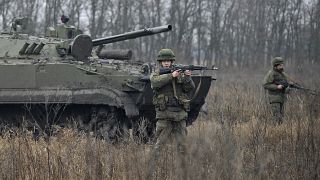 Des troupes russes lors d'un exercice militaire dans la région de Rostov, le 10 décembre 2021