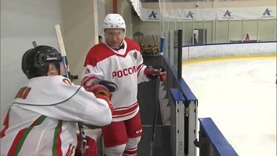 Russia's Putin and Belarus' Lukashenko play hockey after talks