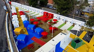 Arial view of the Chandler Tiny Home Village in Los Angeles City, USA
