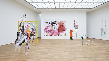 Julien Creuzet’s installation in Frank Walter – A Retrospective, 2020, Museum für Moderne Kunst, Frankfurt am Main, Germany.