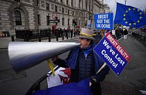 Un británico protesta contra el Brexit en Londres, el 8 de diciembre de 2021