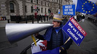 Un británico protesta contra el Brexit en Londres, el 8 de diciembre de 2021