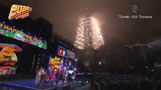 Fireworks show at Taipei 101 skyscraper to mark the New Year.