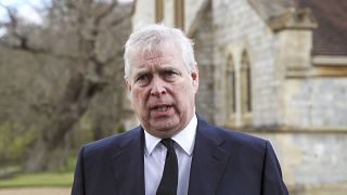 Britain's Prince Andrew speaks during a television interview at the Royal Chapel of All Saints at Royal Lodge, Windsor, England, Sunday, April 11, 2021.