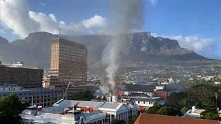 Fire burns Parliament building in Cape Town