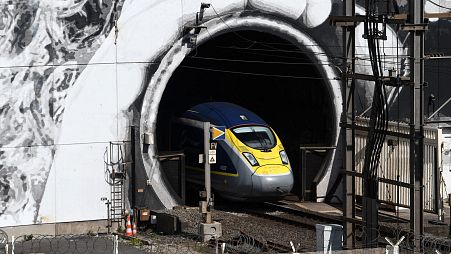 A train comes out of the Eurotunnel