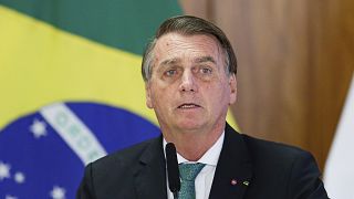 Brazil's President Jair Bolsonaro speaks during a joint press conference Paraguay's president at the Planalto Palace in Brasilia, Brazil, Nov. 24, 2021.