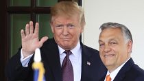 In this Monday, May 13, 2019 file photo, U.S. President Donald Trump welcomes Hungary Prime Minister Viktor Orban to the White House in Washington.