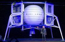 Amazon CEO Jeff Bezos announces Blue Moon, a lunar landing vehicle for the Moon, during a Blue Origin event in Washington, DC, May 9, 2019.