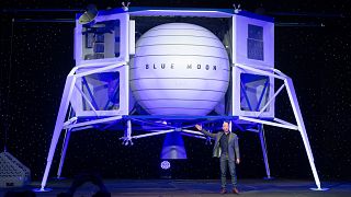 Amazon CEO Jeff Bezos announces Blue Moon, a lunar landing vehicle for the Moon, during a Blue Origin event in Washington, DC, May 9, 2019.
