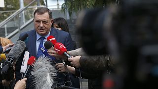 President of the Republic of Srpska Milorad Dodik speaks to journalists in 2018