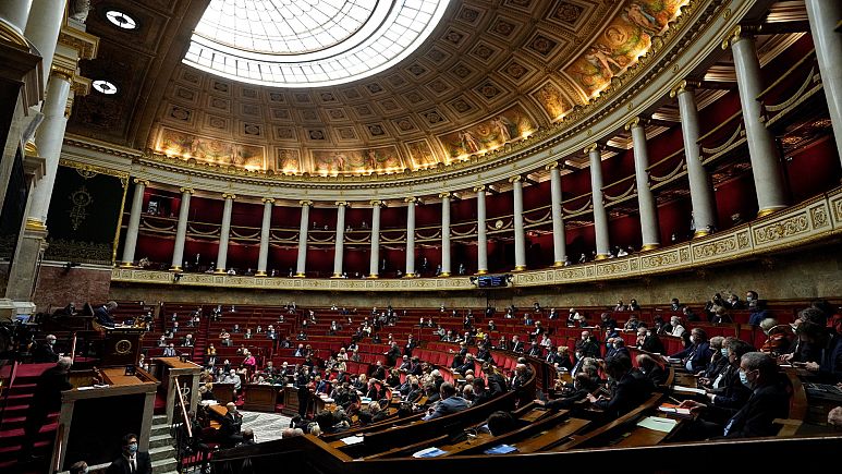 Parliament members attend a session of questions to the Government at the French National Assembly in Paris, France, Jan. 4, 2022. 