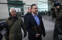 Gay rights activist Gareth Lee, center, leaves Laganside court, Northern Ireland, in March 2015. 