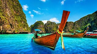 Boats in Maya Bay, Thailand