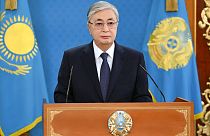 El presidente de Kazajistán Kasim-Yomart Tokáyev en su discurso a la nación, Nursultán, Kazajistán 7/1/2022